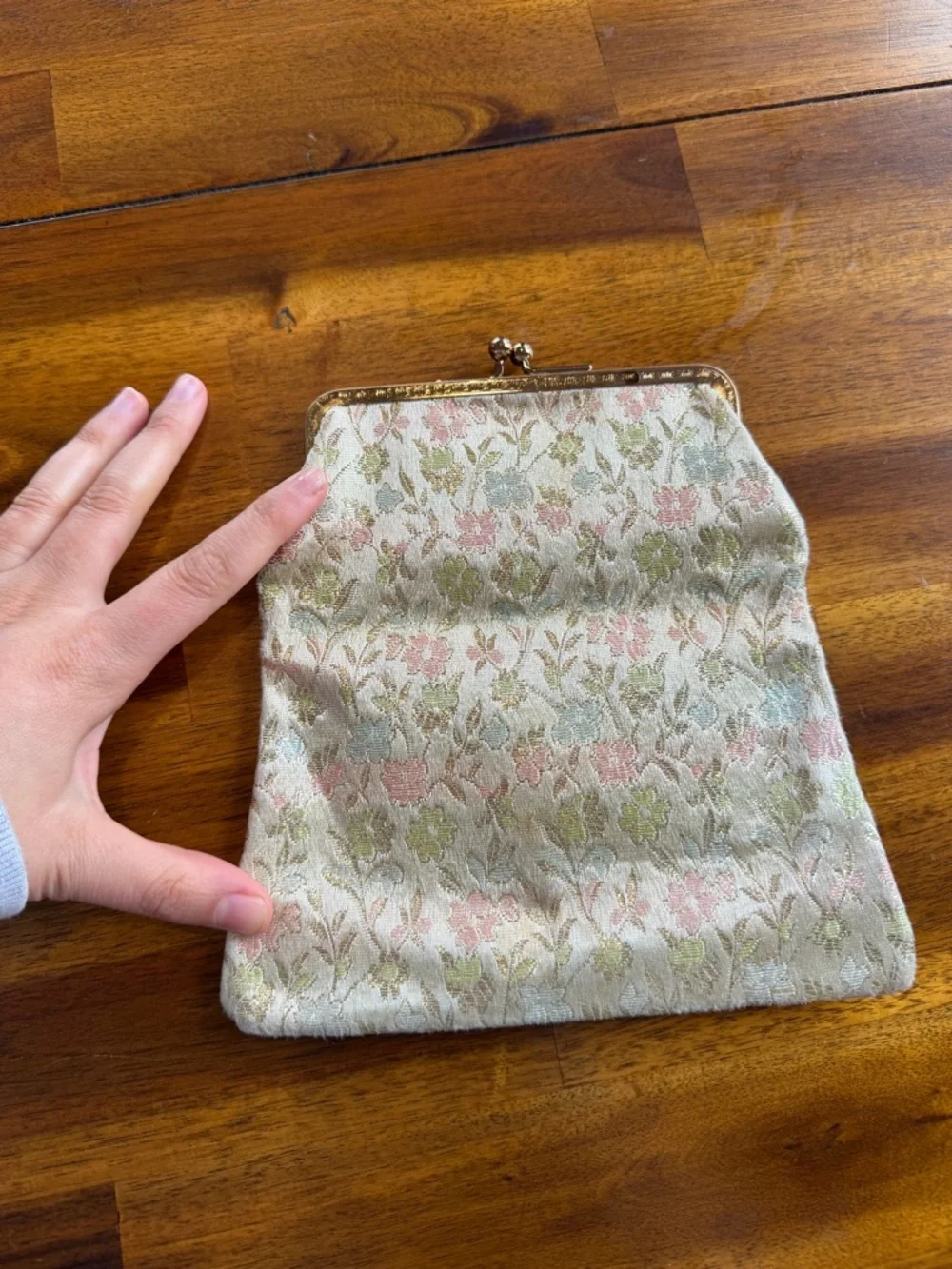 Vintage Mini Floral Brocade Clutch Bag in Cream and Pink Gold